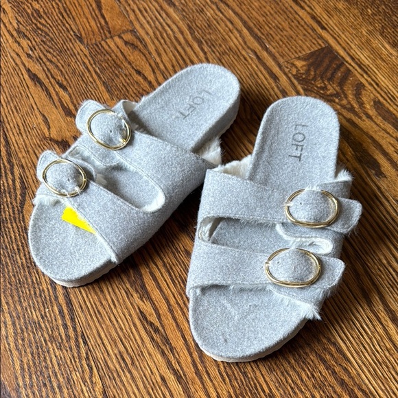 LOFT Women’s 6 Gray and Gold Sandals with Decorative Straps - Picture 1 of 3